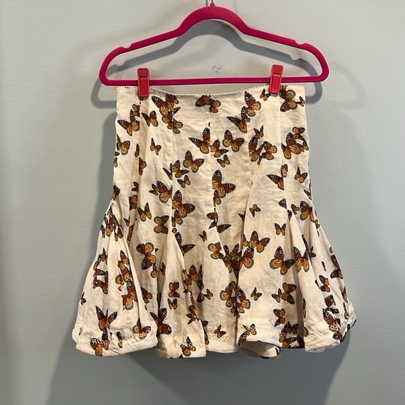 Agua by Agua Bendita Cerezo Monarca butterfly crema linen skirt L - Picture 4 of 6